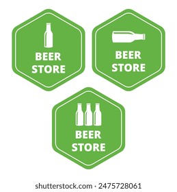 Green beer store banners with bottle and text on a white background