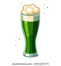 Green beer Symbol for Saint Patrick’s Day. St. Patrick's Day element traditional glass of green beer on white background. Glass of green beer for postcard, banner, poster, holiday design