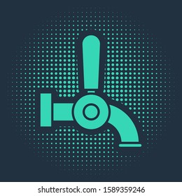 Green Beer tap icon isolated on blue background. Abstract circle random dots. Vector Illustration