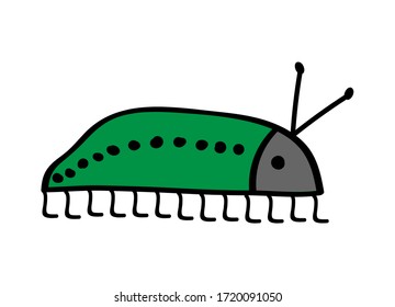 green beetle with black dots on a white background. flat style. imitation of children's drawing