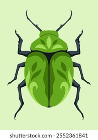 Green Beetle with Floral Design Illustration