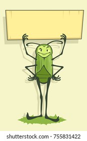 Green beetle holds a banner