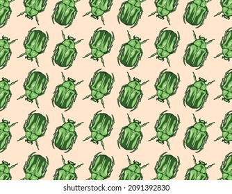 Green beetle pattern with soft yellow at background