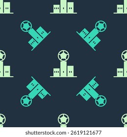Green and beige Award over sports winner podium icon isolated seamless pattern on blue background.  Vector
