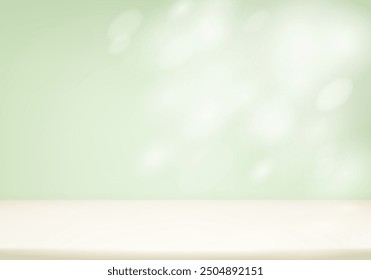 Green and beige Background Empty Room Studio. Space for selling products on the website. Empty room with shadow leaves. Vector illustration.