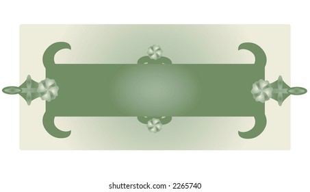 Green and beige banner accented with flowers, swirls and leaves. illustration is in easily editable and scalable vector format.