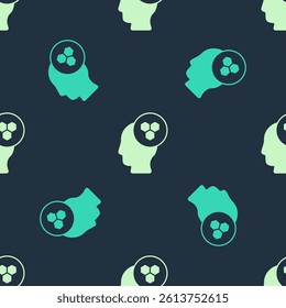 Green and beige Beekeeper icon isolated seamless pattern on blue background. Special protective uniform.  Vector
