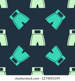 Green and beige Boxing short icon isolated seamless pattern on blue background.  Vector