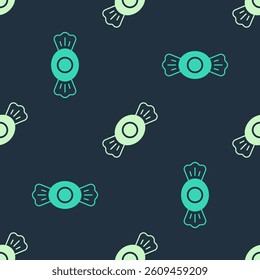 Green and beige Candy icon isolated seamless pattern on blue background.  Vector