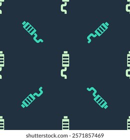 Green and beige Car muffler icon isolated seamless pattern on blue background. Exhaust pipe.  Vector