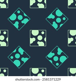 Green and beige Cheese icon isolated seamless pattern on blue background.  Vector
