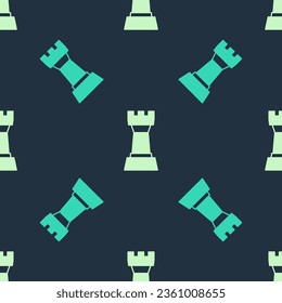 Green and beige Chess icon isolated seamless pattern on blue background. Business strategy. Game, management, finance.  Vector