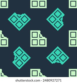 Green and beige Chocolate bar icon isolated seamless pattern on blue background.  Vector