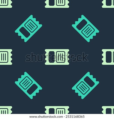 Green and beige Circus ticket icon isolated seamless pattern on blue background. Amusement park.  Vector