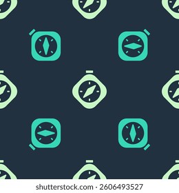 Green and beige Compass icon isolated seamless pattern on blue background. Windrose navigation symbol. Wind rose sign.  Vector