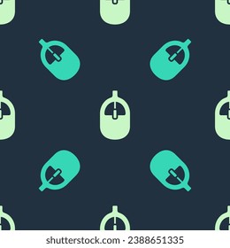 Icono de ratón de ordenador verde y beige aislado sin fisuras en fondo azul. Óptico con el símbolo de la rueda.  Vector