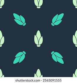 Green and beige Corn icon isolated seamless pattern on blue background.  Vector