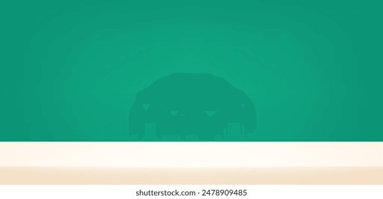 Fondo de estudio de color verde y beige. Fondo verde y crema Habitación vacía Estudio con mesa. Espacio para vender productos en el Sitio web. Abstractas sala de exposición verde. Ilustración vectorial.