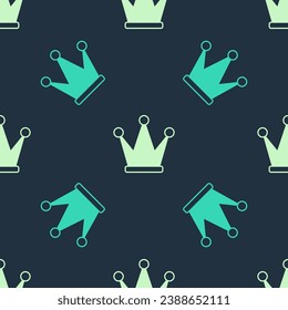 Green and beige Crown icon isolated seamless pattern on blue background.  Vector