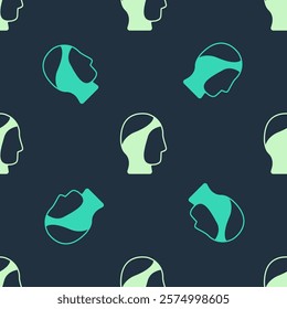 Green and beige Diving hood icon isolated seamless pattern on blue background. Spearfishing hat winter swim hood. Diving underwater equipment.  Vector