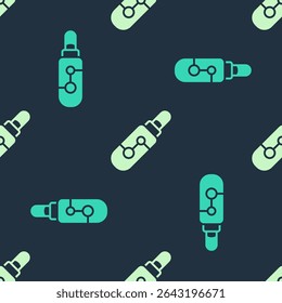 Green and beige Electronic cigarette icon isolated seamless pattern on blue background. Vape smoking tool. Vaporizer Device.  Vector