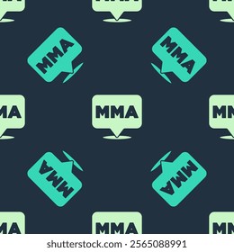 Green and beige Fight club MMA icon isolated seamless pattern on blue background. Mixed martial arts.  Vector