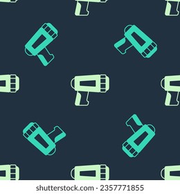 Green and beige Flashlight for diver icon isolated seamless pattern on blue background. Diving underwater equipment.  Vector