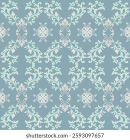 Green and beige floral vintage seamless damask pattern. Vintage wallpaper in baroque style. Victorian style. Idea for wallpaper, textiles, rugs, carpet, and curtains.