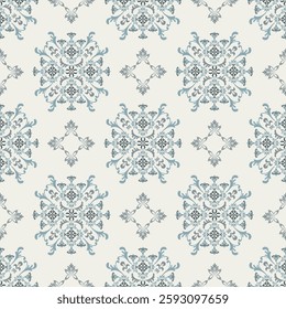 Green and beige floral vintage seamless damask pattern. Vintage wallpaper in baroque style. Victorian style. Idea for wallpaper, textiles, rugs, carpet, and curtains.