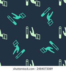 Green and beige Giving up cigarette icon isolated seamless pattern on blue background. Tobacco sign. Smoking symbol. Healthy lifestyle.  Vector