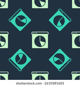 Green and beige Graph, chart, diagram, infographic icon isolated seamless pattern on blue background.  Vector