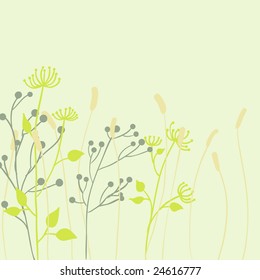 Green, beige and gray stylized grass and flowers