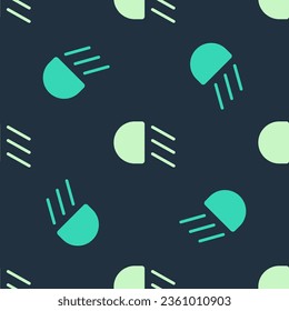 Green and beige High beam icon isolated seamless pattern on blue background. Car headlight.  Vector
