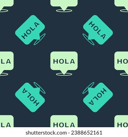 Green and beige Hola icon isolated seamless pattern on blue background.  Vector