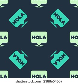 Green and beige Hola icon isolated seamless pattern on blue background.  Vector