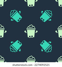 Green and beige Ice bucket icon isolated seamless pattern on blue background.  Vector