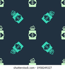 Green and beige Jar of sugar icon isolated seamless pattern on blue background. Vector