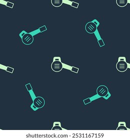 Green and beige Leaf garden blower icon isolated seamless pattern on blue background.  Vector
