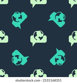Green and beige Learning foreign languages icon isolated seamless pattern on blue background. Translation, language interpreter and communication.  Vector