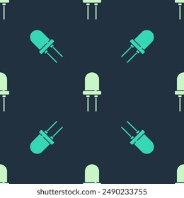 Green and beige Light emitting diode icon isolated seamless pattern on blue background. Semiconductor diode electrical component.  Vector