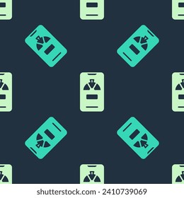 Green and beige Lucky wheel on phone icon isolated seamless pattern on blue background.  Vector