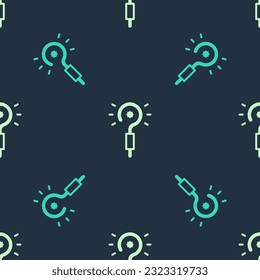 Green and beige Magic wand icon isolated seamless pattern on blue background. Star shape magic accessory. Magical power.  Vector
