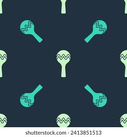 Green and beige Maracas icon isolated seamless pattern on blue background. Music maracas instrument mexico.  Vector