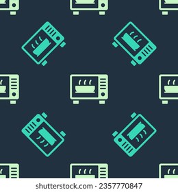 Green and beige Microwave oven icon isolated seamless pattern on blue background. Home appliances icon.  Vector