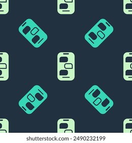 Green and beige New chat messages notification on phone icon isolated seamless pattern on blue background. Smartphone chatting sms messages speech bubbles.  Vector