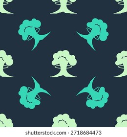 Icono de explosión nuclear verde y beige aislado sin patrón sobre fondo azul. Bomba atómica. Símbolo de guerra nuclear, fin del mundo.  Vector