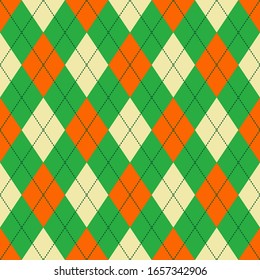 Green, Beige And Orange Argyle Seamless Vector Pattern