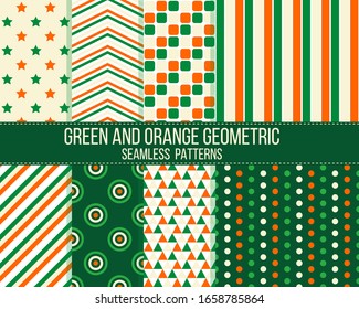 green, beige and orange geometrical seamless pattern set
