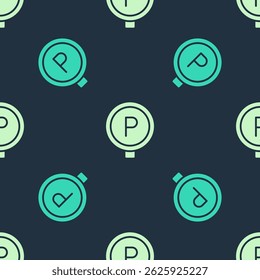 Green and beige Parking icon isolated seamless pattern on blue background. Street road sign.  Vector