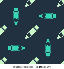Green and beige Pencil with eraser icon isolated seamless pattern on blue background. Drawing and educational tools. School office symbol.  Vector
